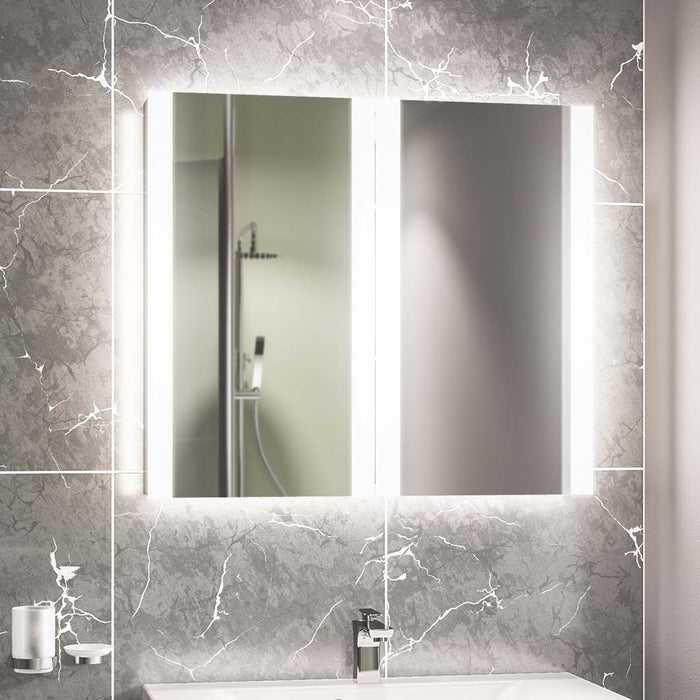 Caldini 800 x 700 x 130 LED 2 Door Mirror Cabinet White